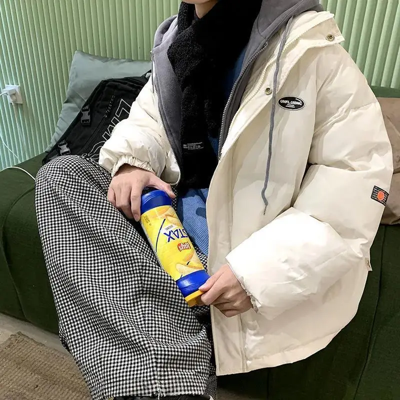 Autumn and Winter New Fashion Trend Fake Two Loose Simple Pure Color Hooded Stitching Cotton-padded Jacket Warm Down Jacket