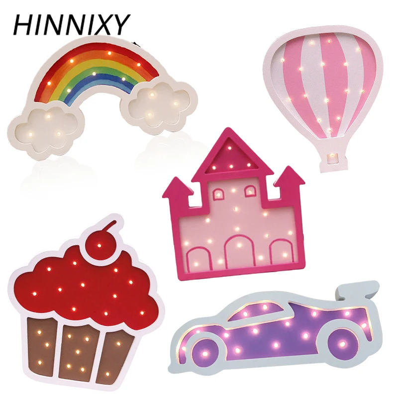 Hinnixy привлекательный ночник для девочек стиль замка торта машины радуги детские