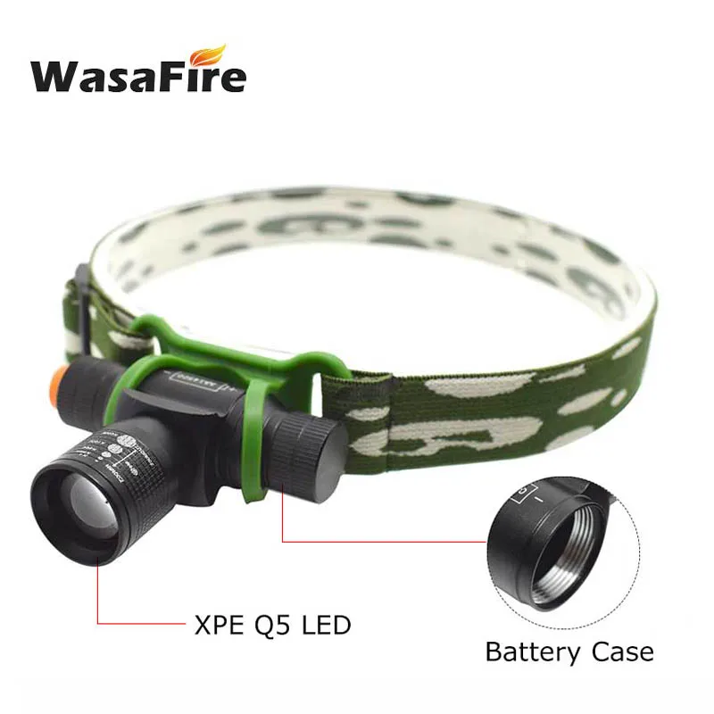 

Wasafire XPE Q5 LED Headlamp Zoomable 3 Modes Headlight Emergency Head Lamp Outdoor Waterproof Frontal Flashlight for Camping