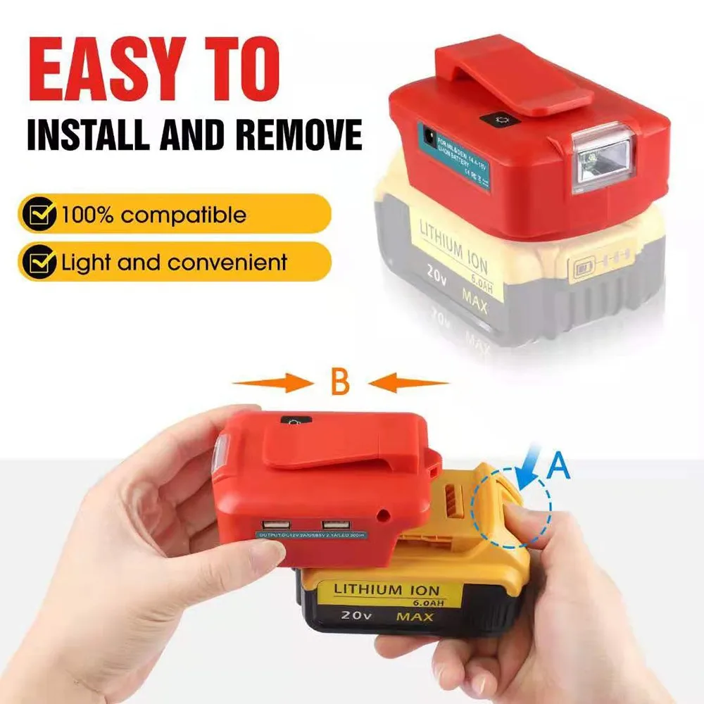 

1 шт., адаптер питания с двойным USB-портом для Dewalt / Milwaukee + 12 В постоянного тока