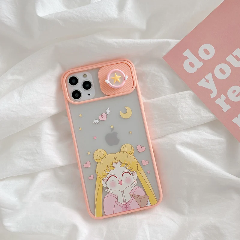 Sailor Moon Cute Cartoon Phone Case for iPhone 12 Pro 12 Mini 11 XS Max XR X 7 8 Plus SE with Slide Camera Protection Silicone Cover image 3