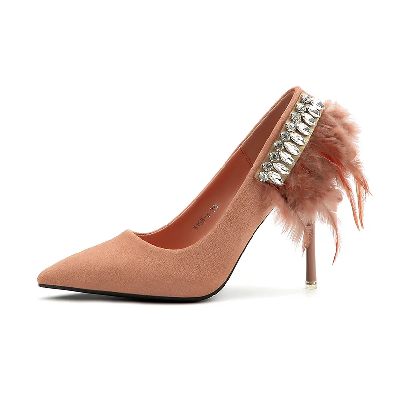 

Women's New series High Heels Fashion Suede Shallow Mouth Women's Single shoes Stiletto Rhinestone Mink Women's Shoes