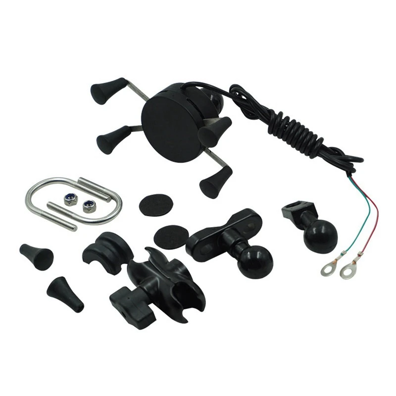 

Motorcycle Phone Mount Cell Holder 360 Degree Adjustable Handlebar Wireless Charger Phone Holder with USB Charger Socket