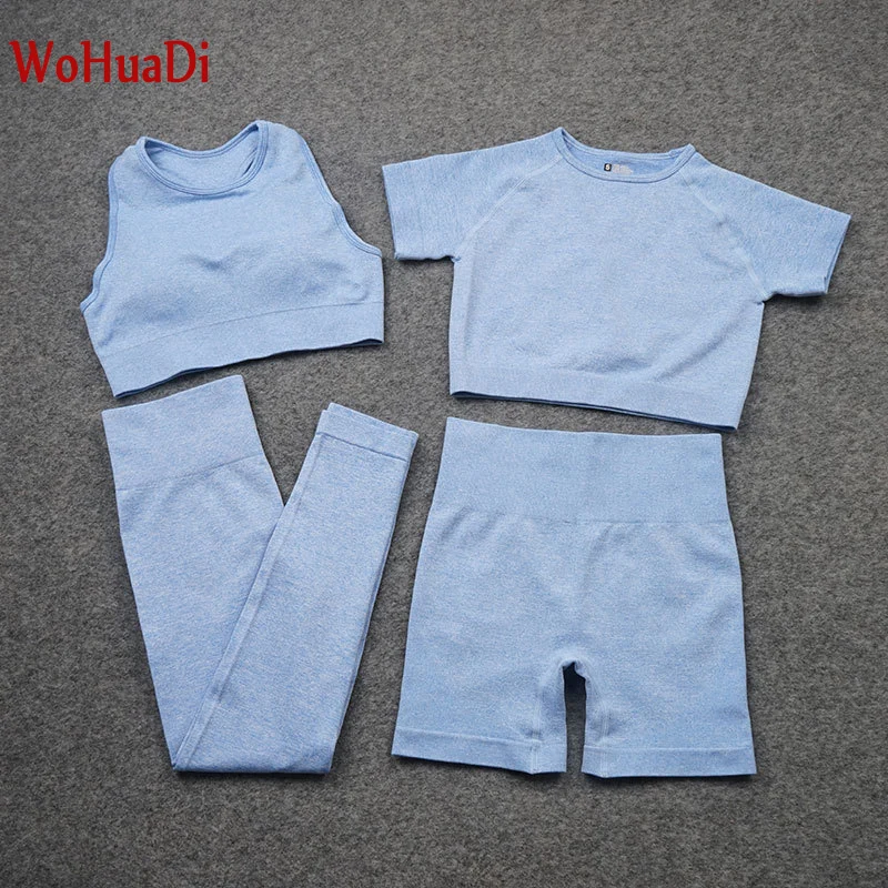 

WOHUADI женский спортивный костюм спортивная одежда комплект для йоги тренировочная одежда атлетические леггинсы бесшовный фитнес-бюстгальт...