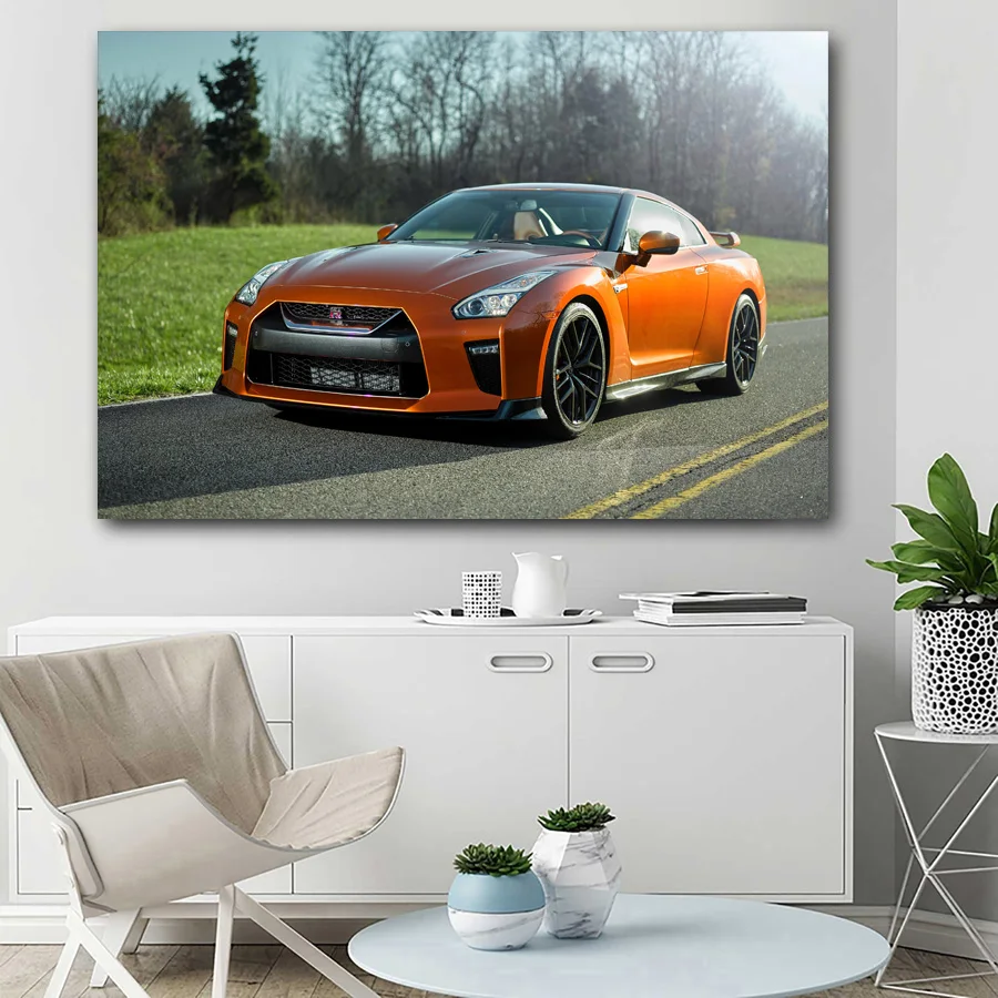 Плакаты и принты Nissan GTR R35 оранжевый автомобиль спортивный суперкар обои на