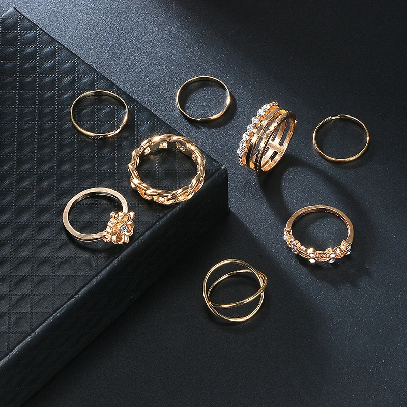 8 шт./компл. женское очаровательное кольцо с кристаллами крест цветок