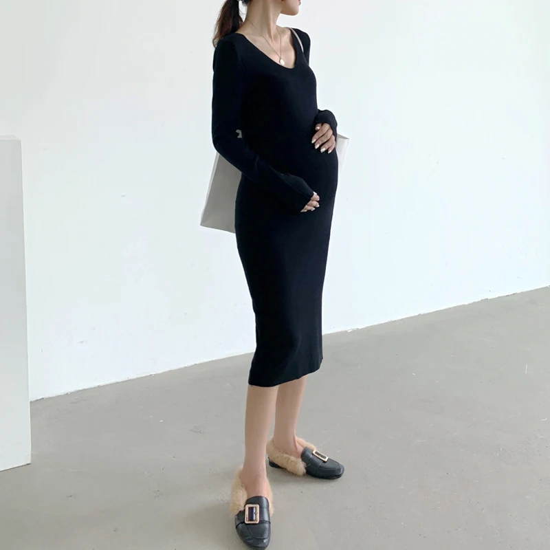Трикотажное платье-свитер для беременных Сексуальное Женское осенне-зимнее