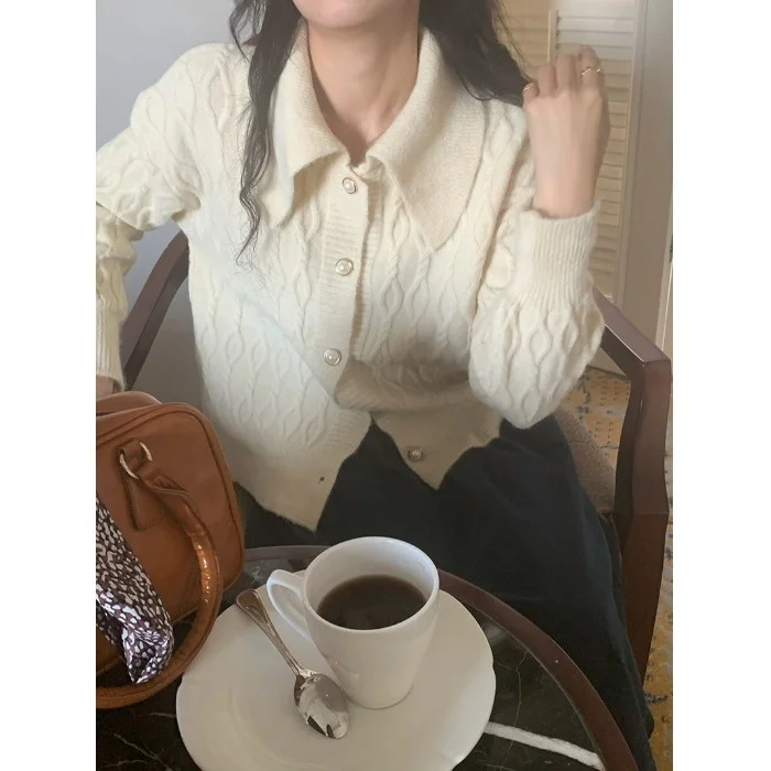 Шелковый шарф с жемчужной пряжкой Кардиган длинным рукавом свитер женский