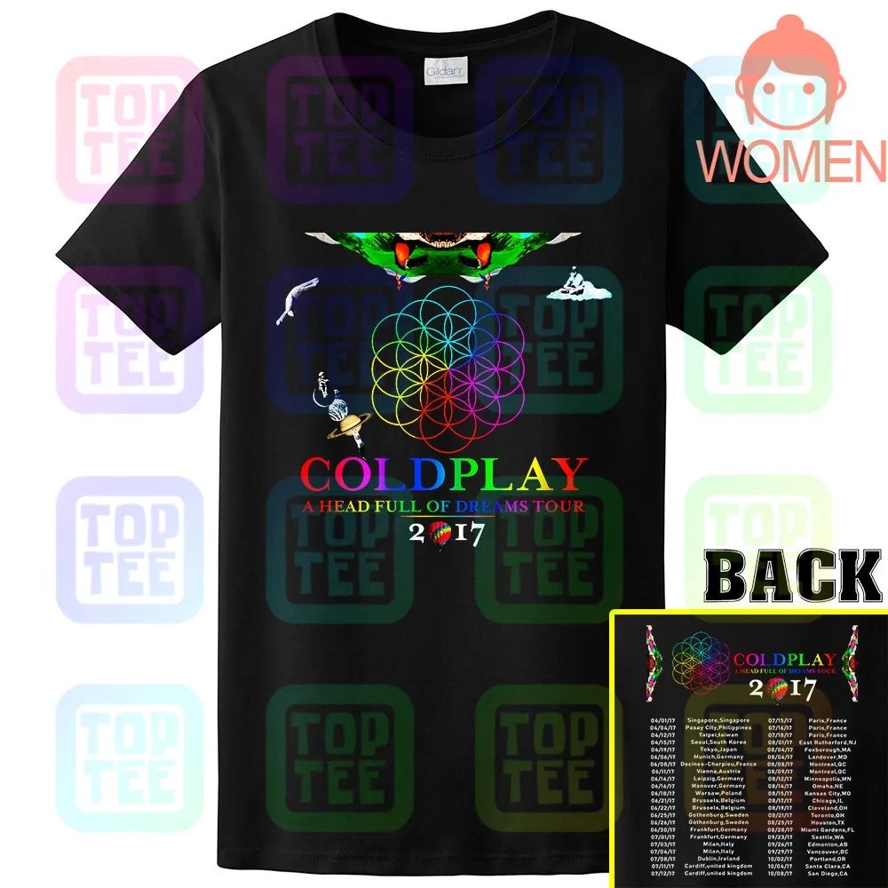 Women Black Редкая! 69299-Coldplay Тур г. футболка Размеры S-3XL - Цвет: Women Black