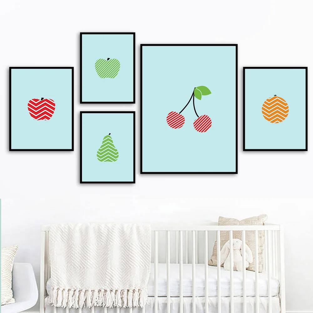 Линия фруктов яблоко груша манго минималистичные скандинавские плакаты и принты