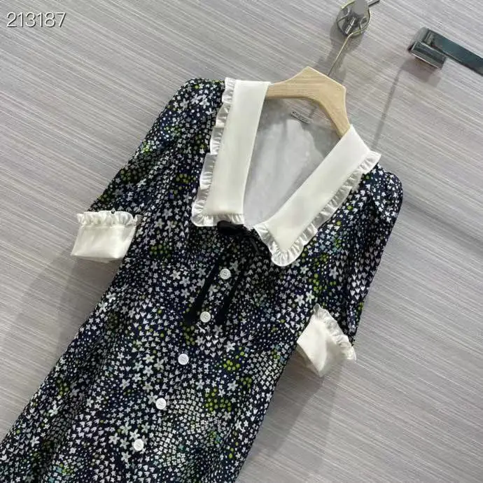

100% Silk Women Summer Dress 2021 High Quality Runway Fashion Floral Print Elegant Midi Party Holiday Silk Dress
