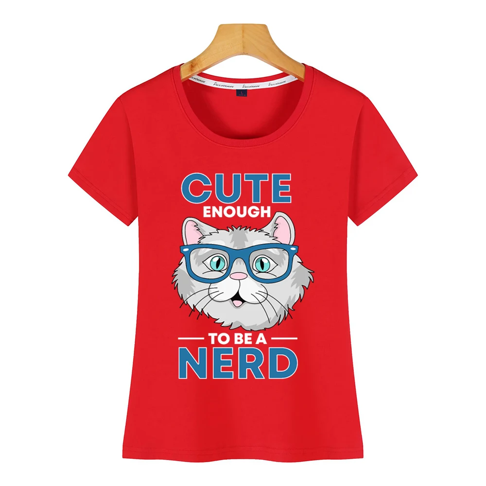 Женская футболка повседневная черная с симпатичным животным принтом nerd cat |