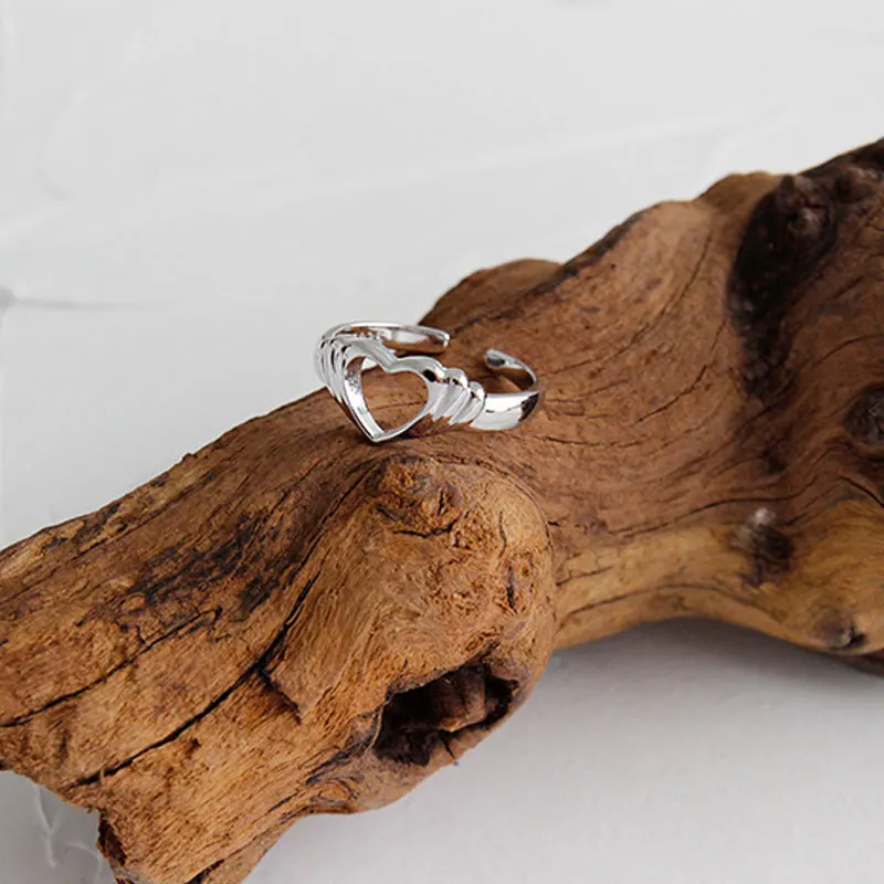 

YPAY 100% Real 925 Sterling Silver Open Rings for Ladies Korea INS Simple Hollow Hand Heart Ring Jewelry Christmas Gifts YMR920