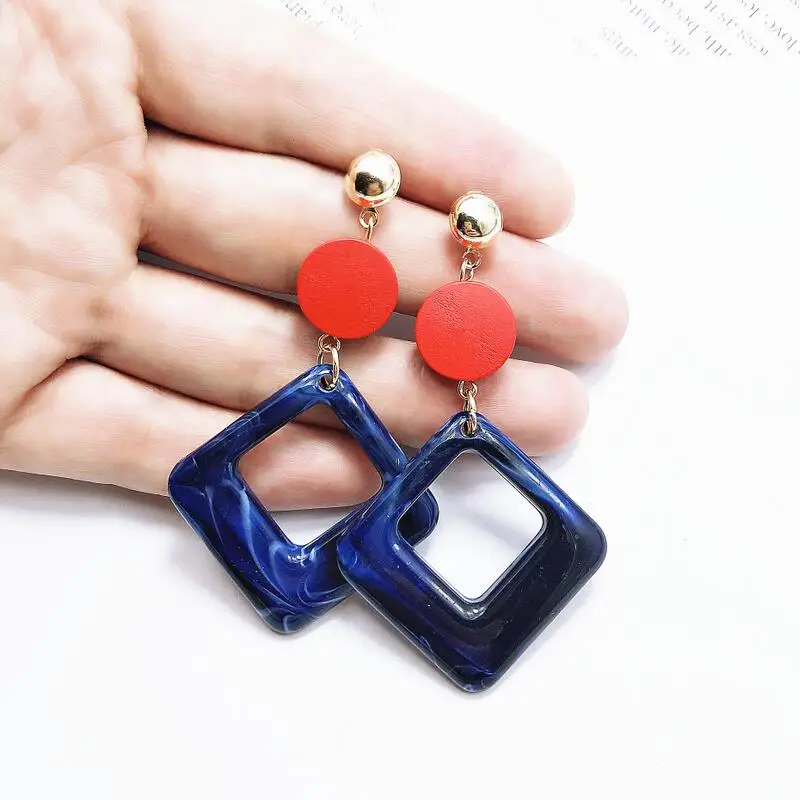 

Charm Square Statement Earrings Flower Pattern Resin Dangle Drop Earrings For Women Gift Fashion Jewelry Long Geometric Earrings