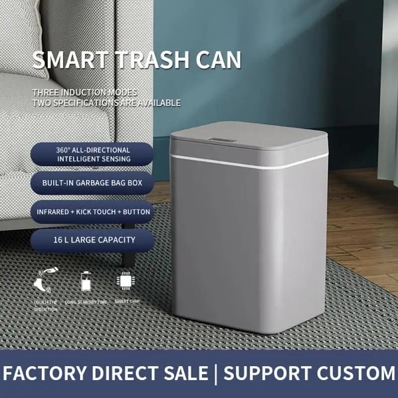 

14L Smart Sensor Trash Can Automatic Induction Motion Sensor Trash Can Ultraviolet Rays With Lid Plastic Bucket Home Appliances