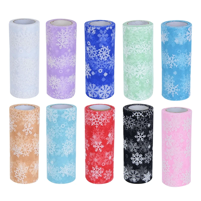 

15cm*10yards Snowflake Tulle Roll Organza Sewing Mesh Fabric Birthday Gift Bow DIY Tutu Skirt Christmas Wedding Party Decoration