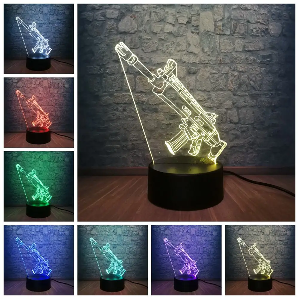 Новинка, 3D лампа, крутая битва, королевская игра, PUBG, TPS, SCAR-L, 7 цветов, сменный Настольный светодиодный светильник, Ночной светильник, иллюзия для мальчиков, подарок на Рождество
