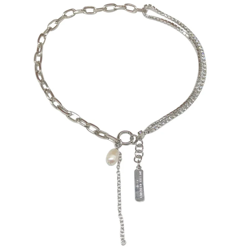 

Korean Fashion New Design Punk 2 Layers Silver Plating Alloy LETTERS Pearl Charm Women Necklace