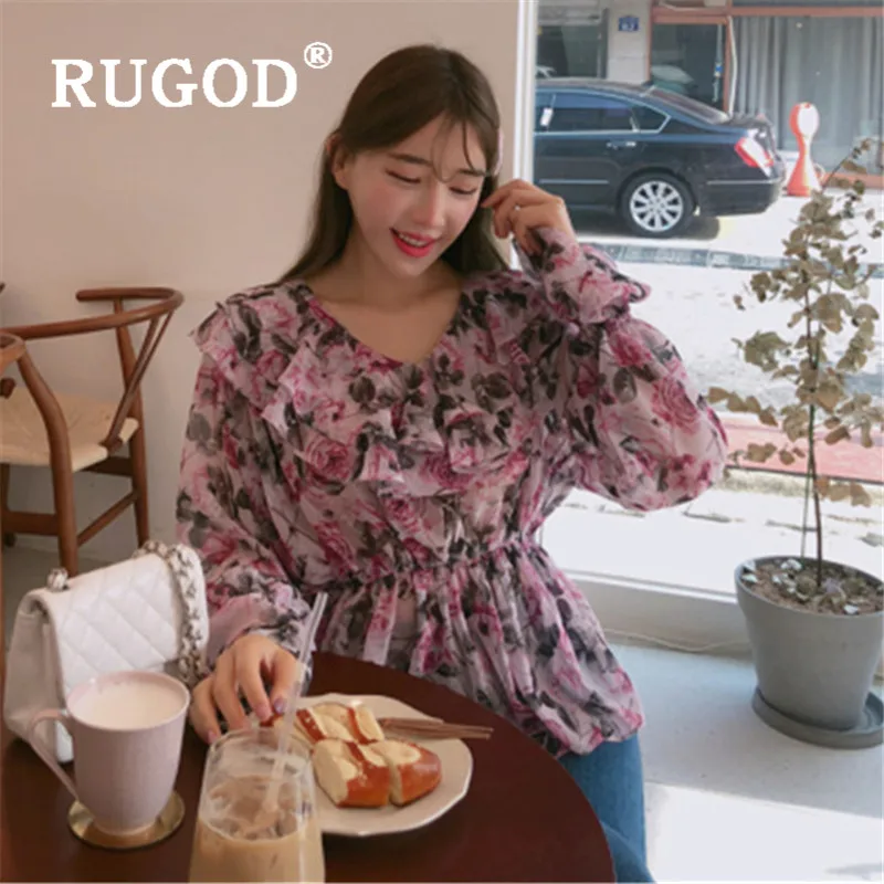 Женская блузка с цветочным принтом RUGOD розовая Элегантная туника v образным