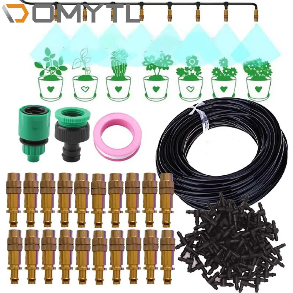 

20m Micro Drip Irrigation Kits Garden System Pure Copper Atomization Sprinkler Automatic Watering Lazy Flower Waterer Tools