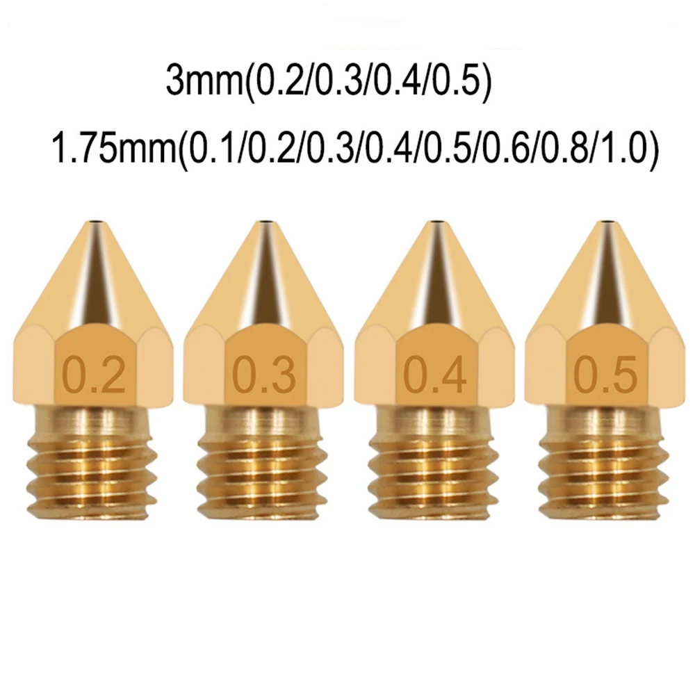

10Pcs Mk8 Nozzles 3D Printer Extruder Nozzles Hardened Brass Nozzle High Temperature Pointed Wear-Resistarnt Nozzle