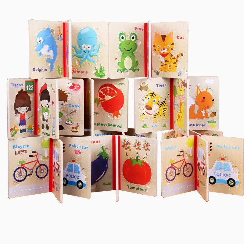 Бесплатная доставка Детская деревянная лесная животная книга с загадками