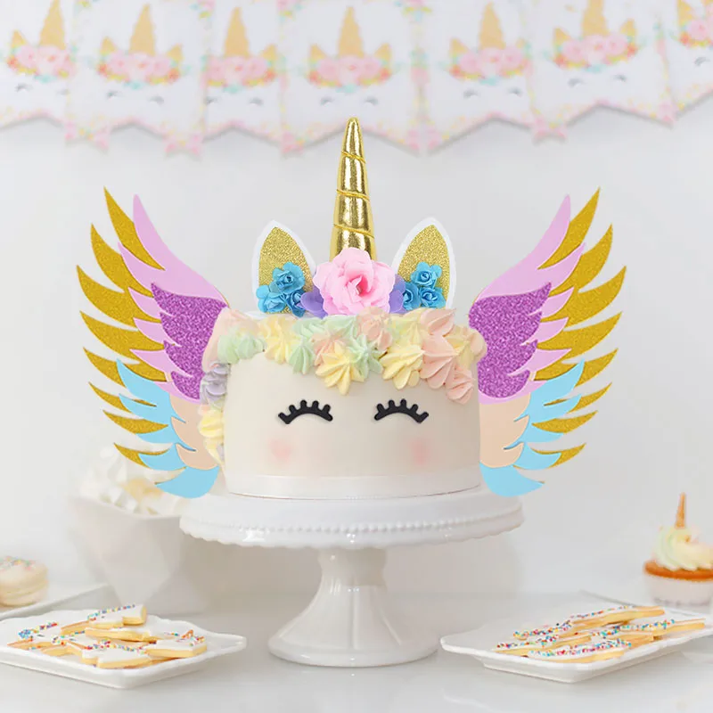 

Rainbow Unicorn Eyelashes Horn Cake Topper Birthday Party Kids Favor Decoration Wedding Baby Shower Unicorn Party Dessert Decor