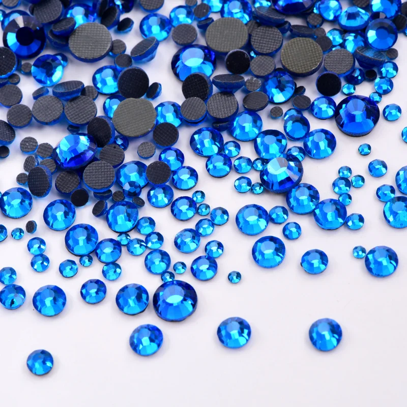 Капри Синие стразы с плоской задней поверхностью утюжок для горячей фиксации ss6