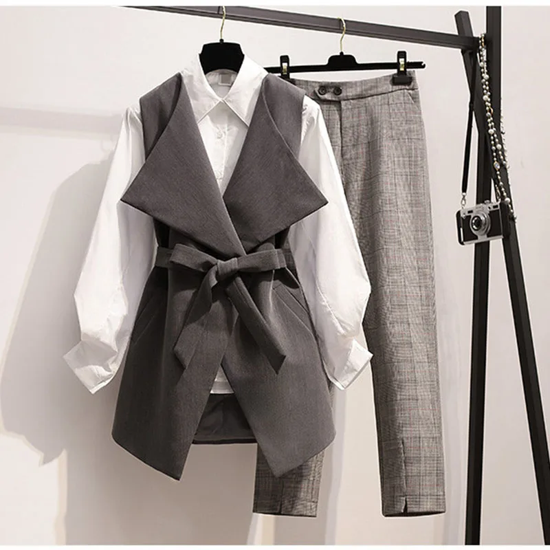 

2021 work pant suits ol 2 piece set for women business plus size shirt oversized trousers suit for women set office lady outfits