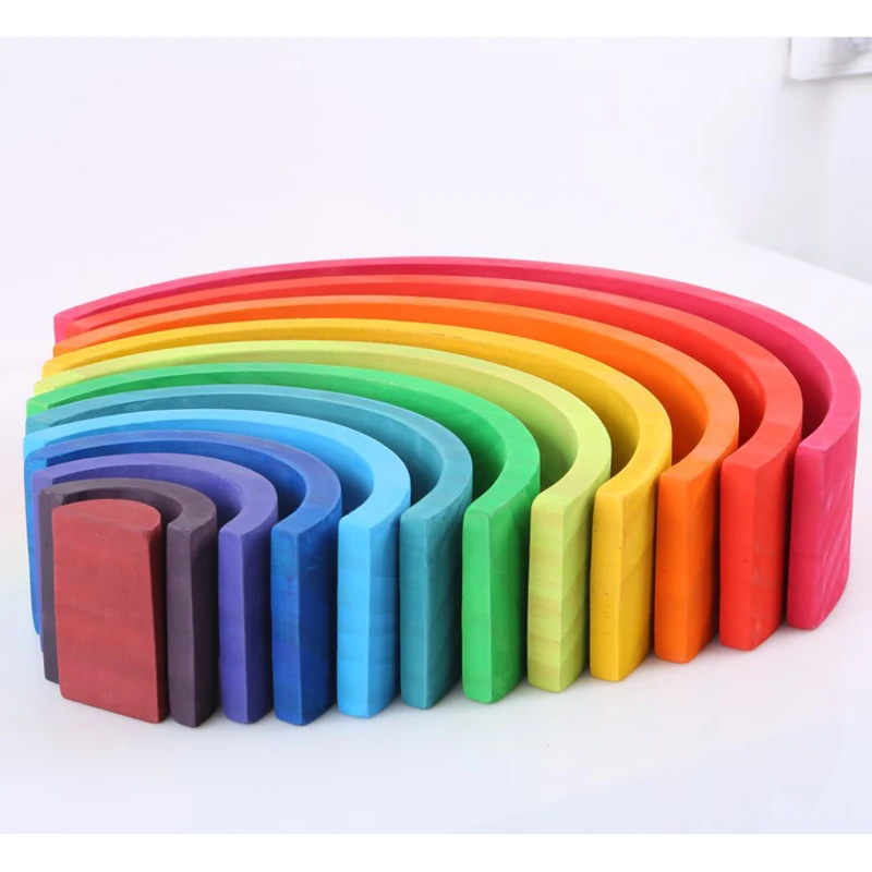 12 шт./компл. Радуга Блоки деревянные строительные блоки для дома украшения