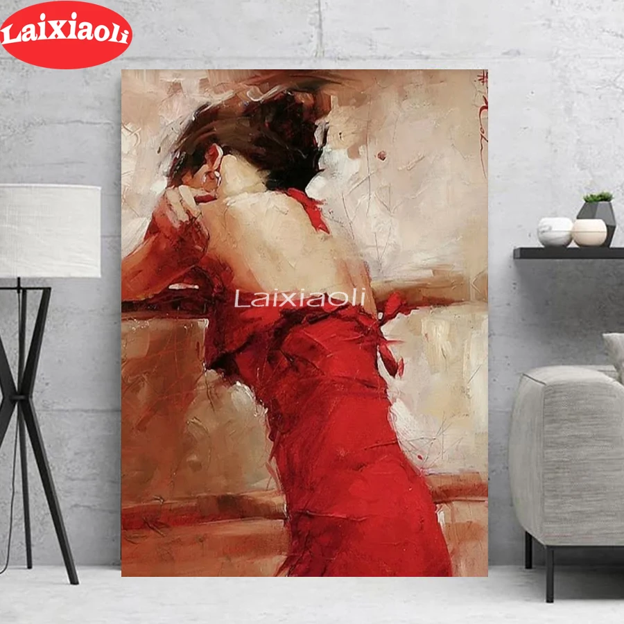 Абстрактная Акварельная Женская 5d алмазная вышивка сделай сам Красная живопись