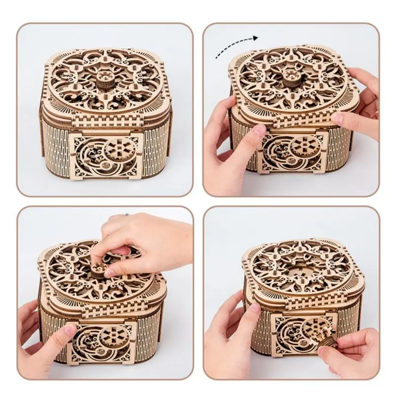 

DIY 3D Wooden Mechanical Puzzle Jewelry Box Model Building Kits Children Gifts