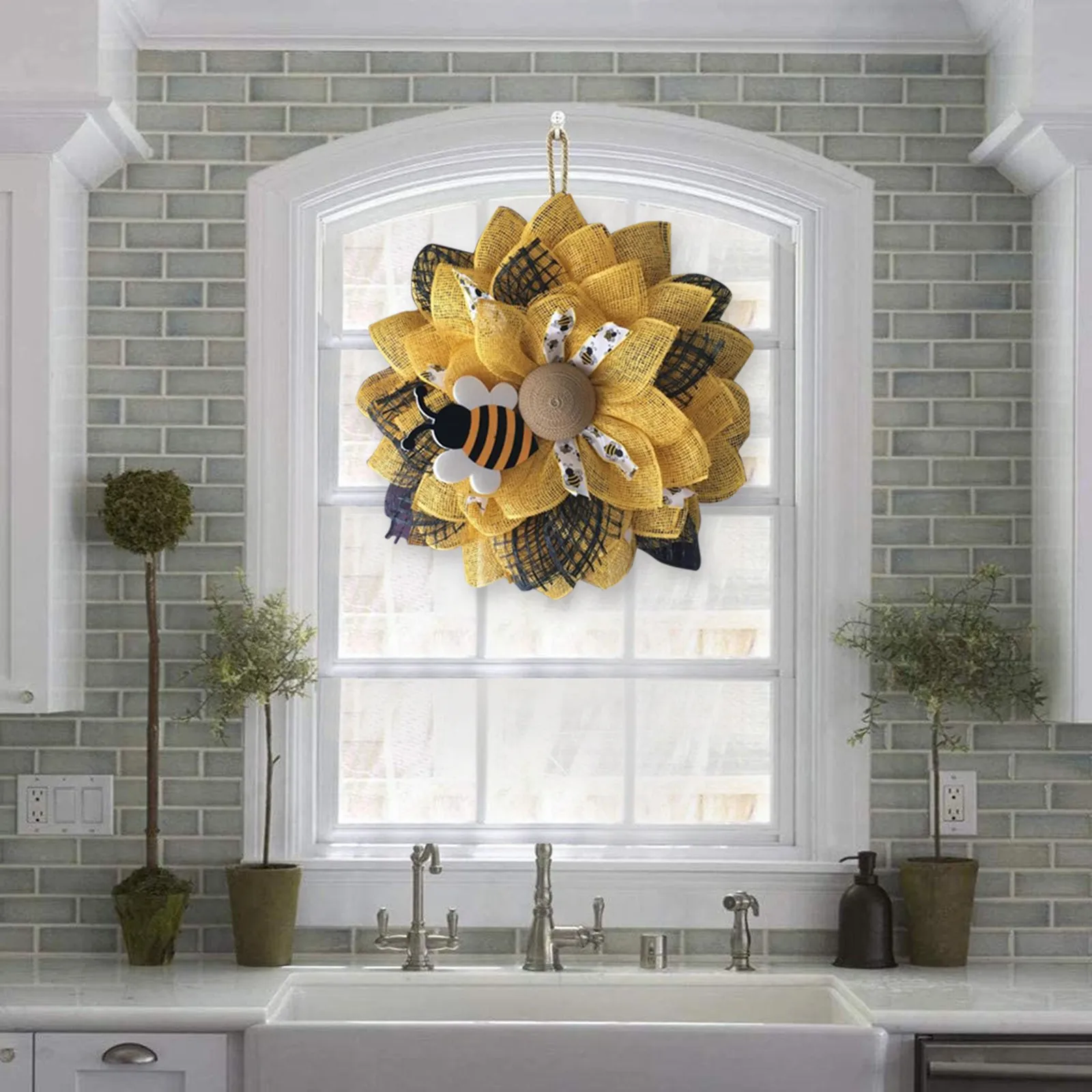 

#Simulation Leaf Bee SunflowerWreath Artificial Garland Hanging Pendants Wedding Door Ornaments Mother's Day Wreath Mariage