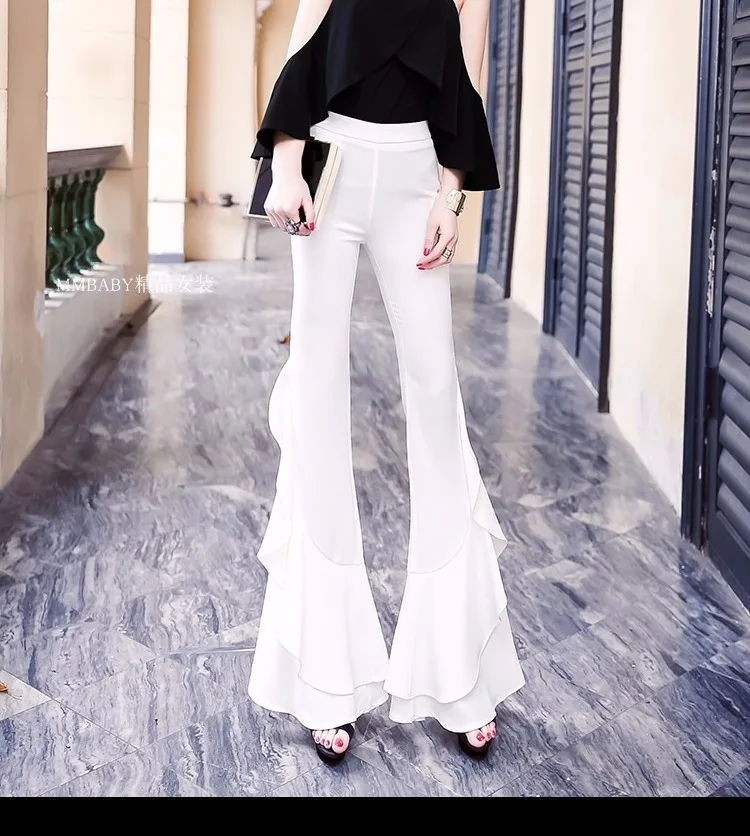 Женские брюки Pantalon Femme гофрированные высокая талия тонкие с колокольчиком