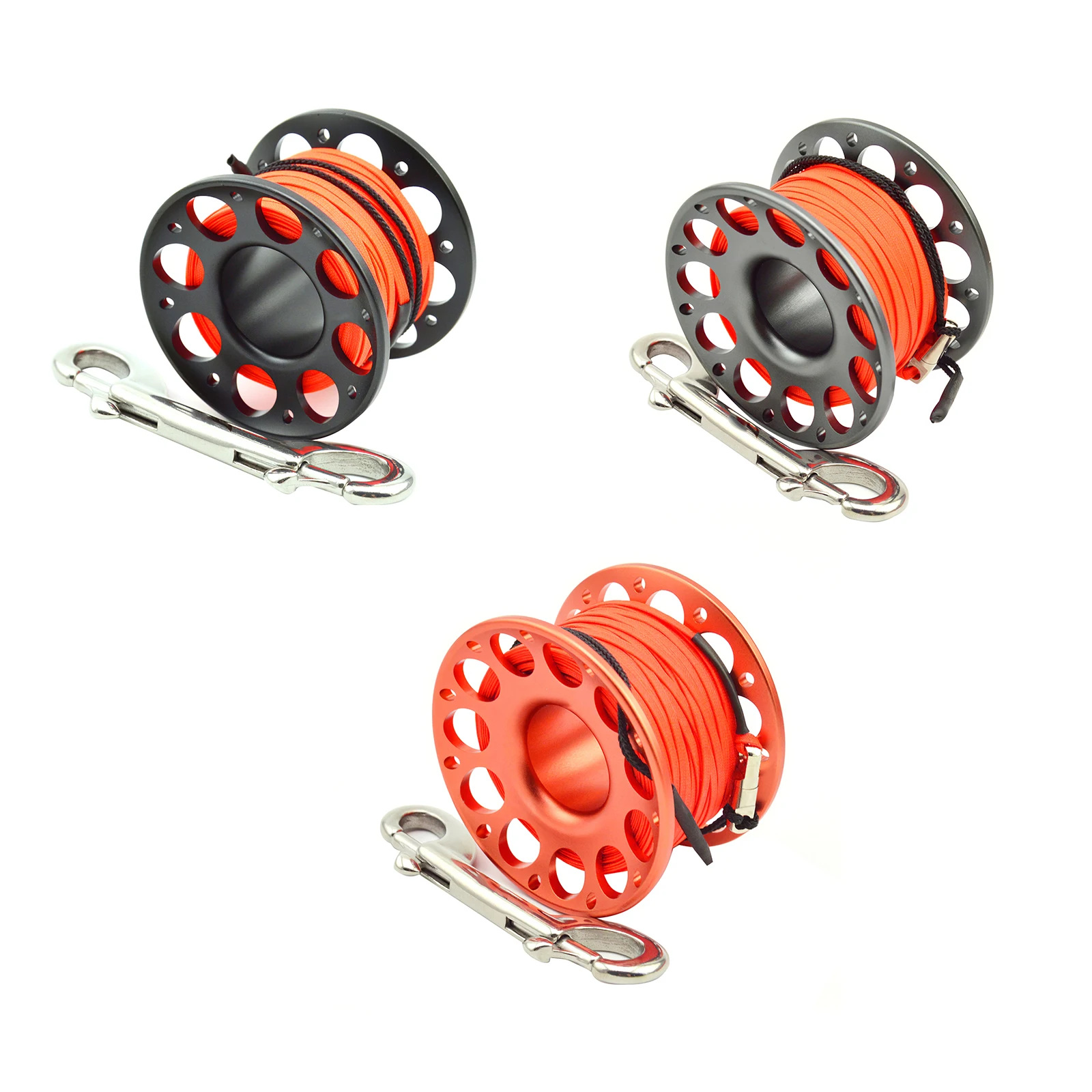 

Scuba Diving Aluminum Alloy Spool Finger Reel Flat Line Snap Bolt Hook With Wire Wheel For Snorkel Cave Dive Underwater Fishing