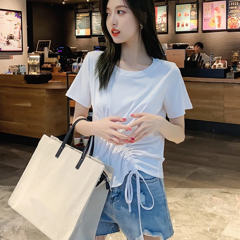 Женская одежда 2 цвета тонкие женские футболки на шнуровке простые повседневные