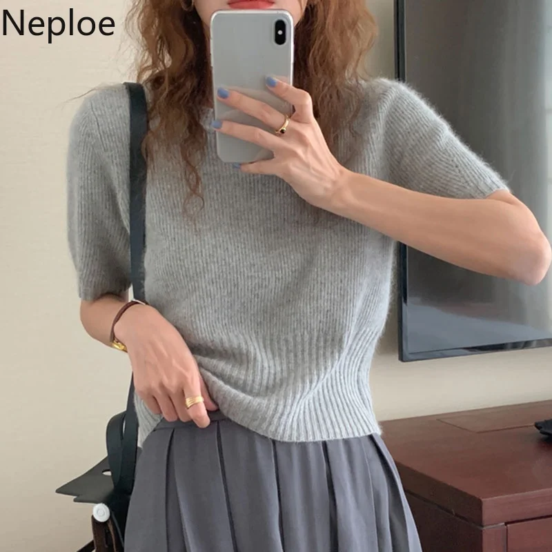 Винтажные простые свитера Neploe корейские шикарные вязаные пуловеры женская