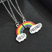 2pcsset fashion best friends matching necklace for women girls rainbow pendant silver color chain friendship jewelry gift