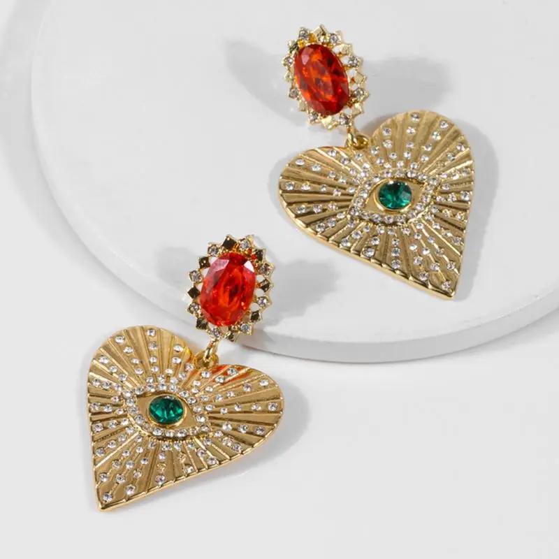 

Heart Shape Earrings for Women Girls Full Rhinestone Eye Design High Quality Ear U4LE