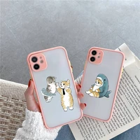 funny cartoon cat phone case for iphone 12 11 mini pro xr xs max 7 8 plus x matte transparent pink back cover