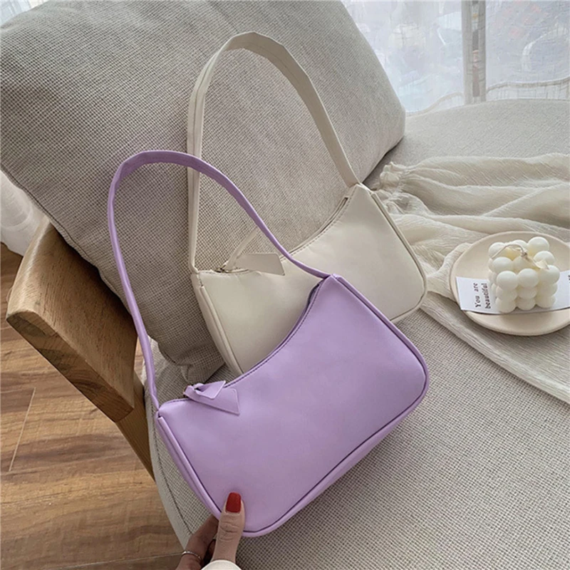 

Fashion Design Women Small Baguette Handbags Soft PU Leather Ladies Armpit Shoulder Bags Vintage Simple Girls Clutch Purse Tote