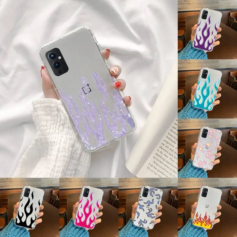 

Fashion Flame Pattern Phone Case Transparent For OnePlus 9 8 7 7t 8t Oppo find X3 X2 reno5 Vivo X60 X50 Pro MeiZu 17 16XS