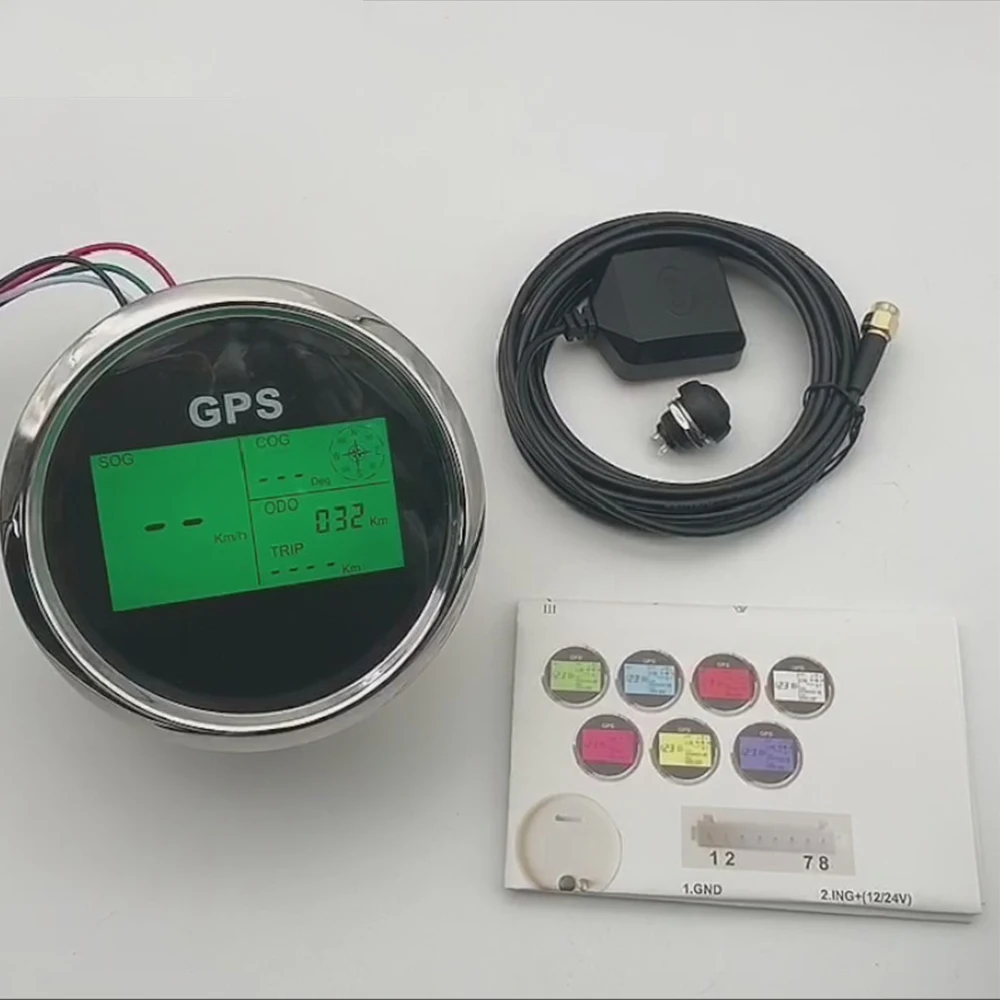 

7 Color Backlight GPS Speedometer 85MM Gauge with GPS Sensor Digital LCD Waterproof Odometer Speed Meter 12V/24V for Marine Boat