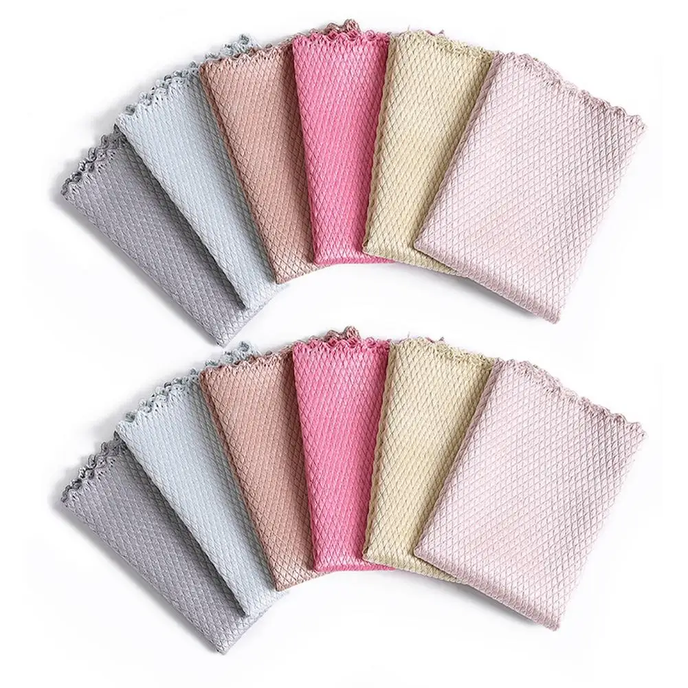 Fish-scale Nano Scale Cleaning Cloth Super-absorbent Glass Non-stripe Towel Rag Fish Reusable Absorbent | Дом и сад