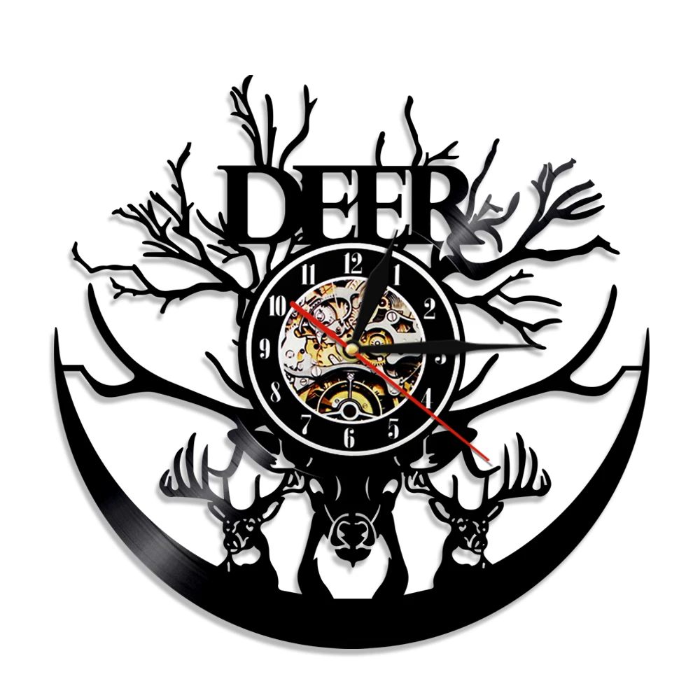 Настенные часы с виниловой пластиной современный дизайн изображением леса дикой