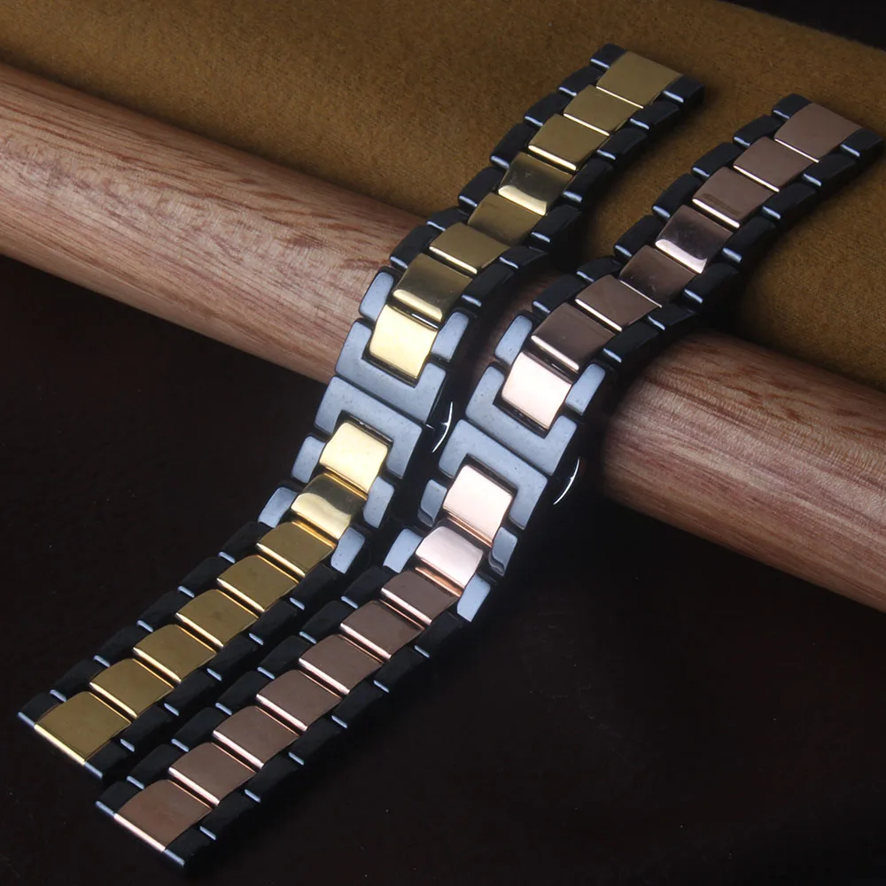 

Watchband Quick Release pins free Spring Bars 20mm 22mm Watch strap bands polished black with gold Ceramic accessories for wrist