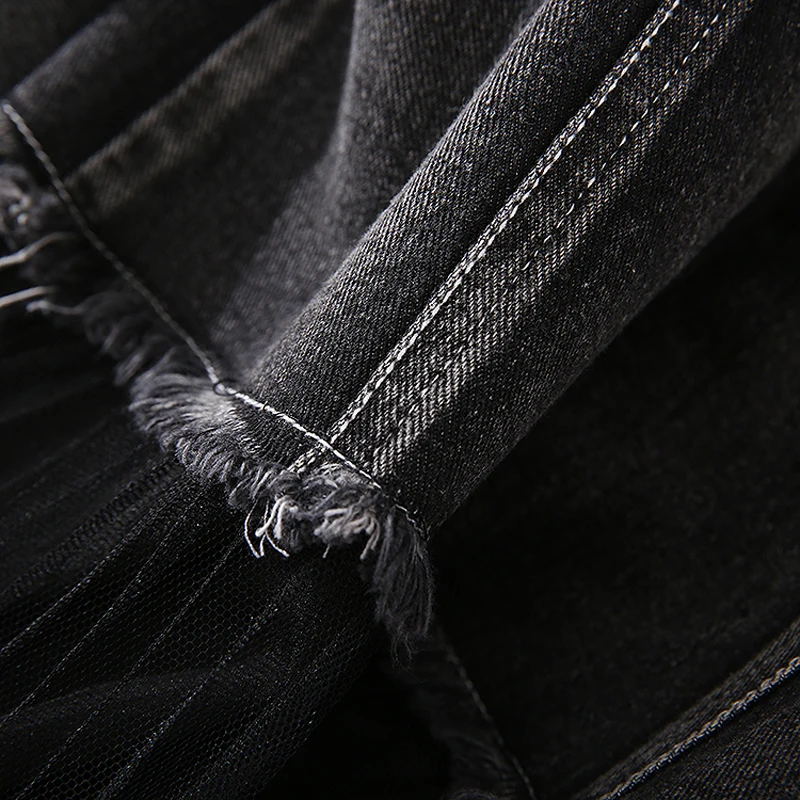 

HIGH QUALITY Newest 2020 Fashion Designer Suit Sets Women's Black Cotton T-Shirt Denim Gauze Long Skirt Set