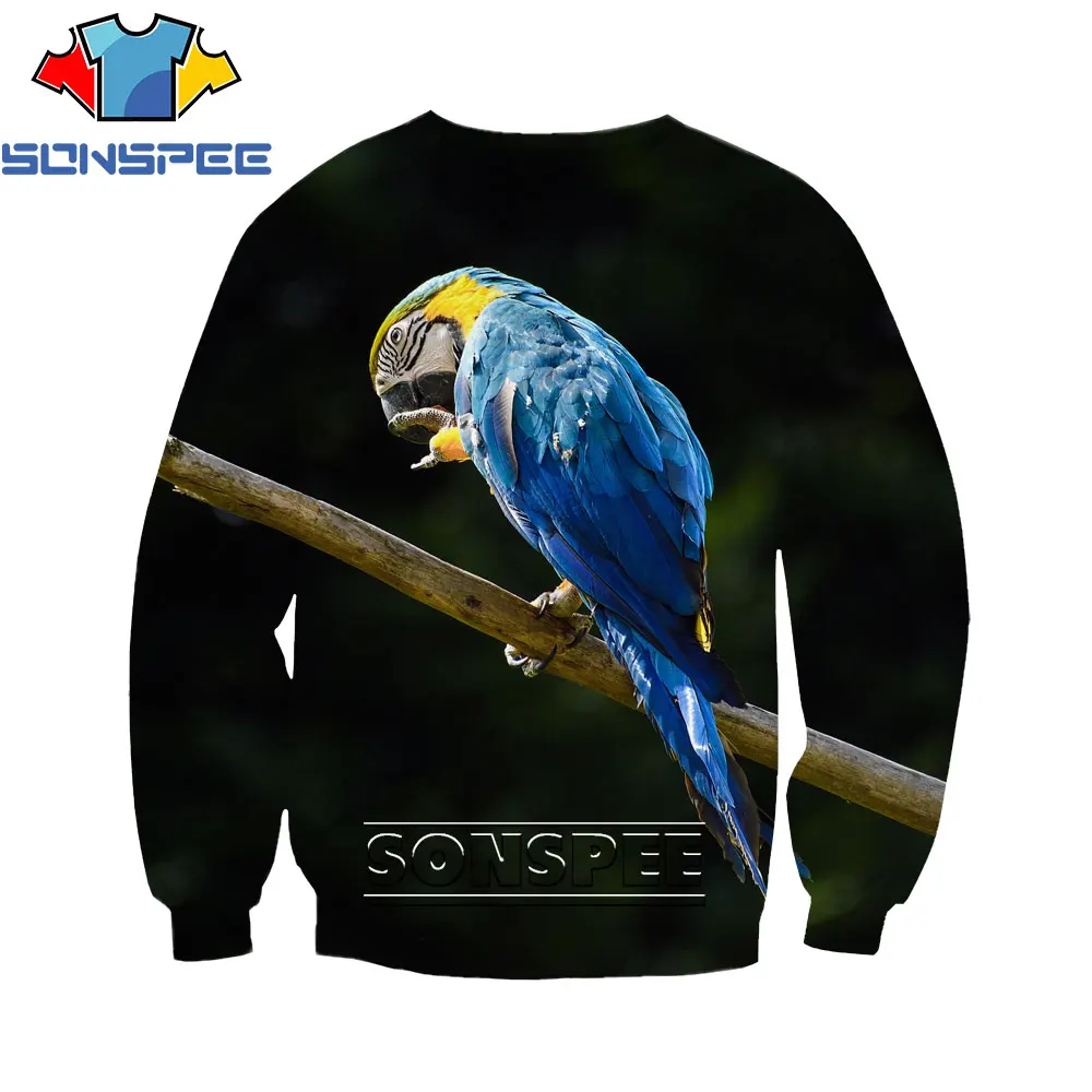 

SONSPEE 3D Animal Parrot Print Round Neck Sweatshirt Spring And Autumn Men's Loose Top Casual Fashion Trend Men's Clothing