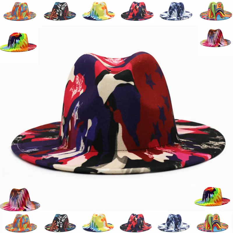 

National flag Women Fedora Hats Men Autumn Winter Ladies Vintage Fascinator Multicolor Panama Felt Jazz Hat Wholesale