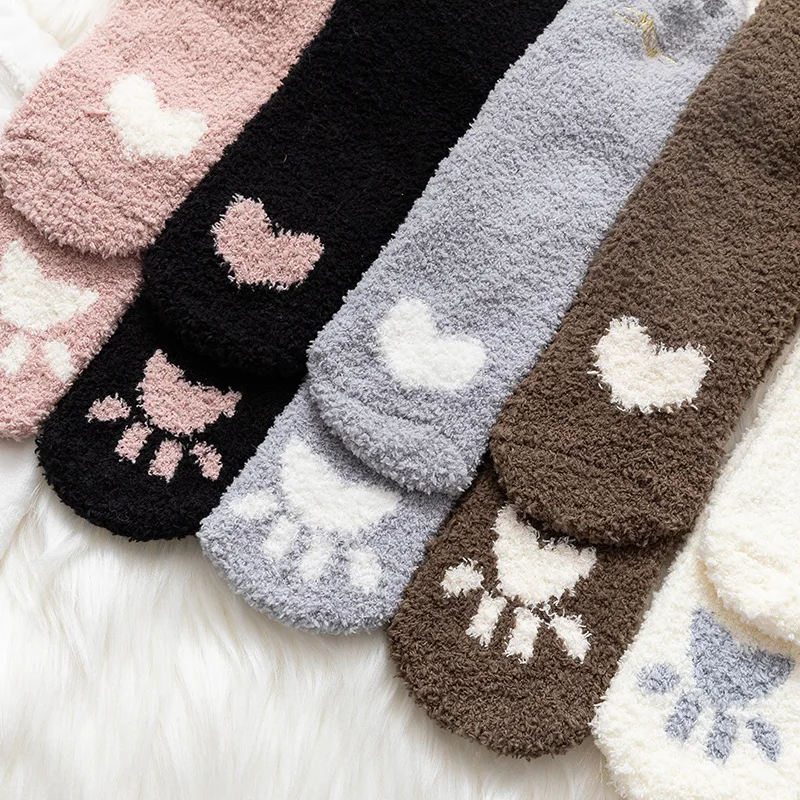 Носки женские из кораллового флиса повседневные короткие носки с вышивкой в виде